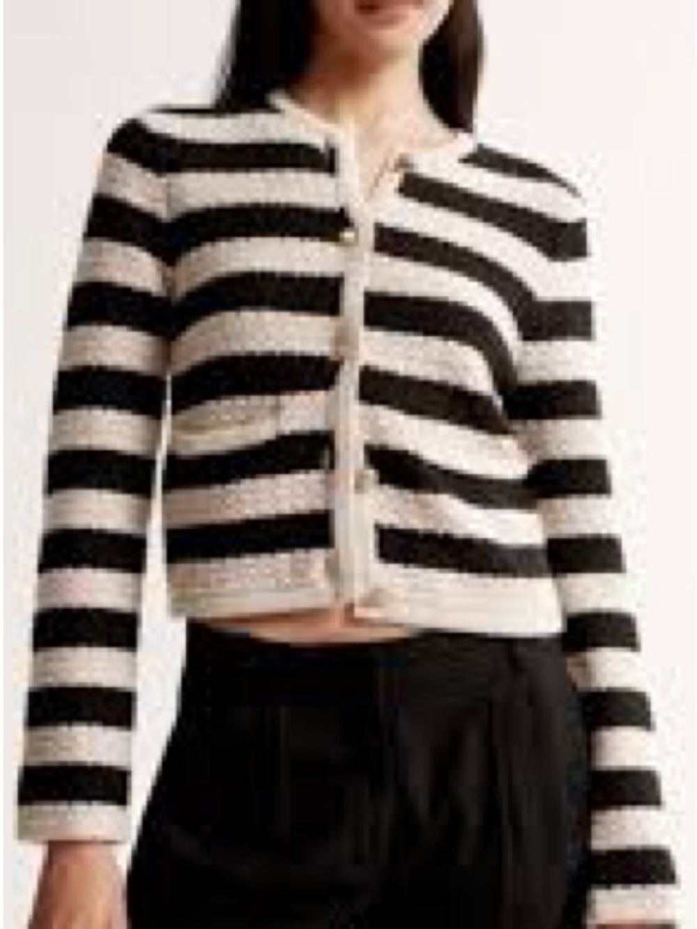 NWT Abercrombie & Fitch Knit Striped Cardigan Sweater L Black & Cream Old Money